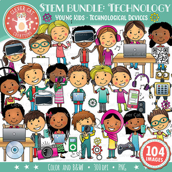 STEM Clip Art Bundle: Young Kids & Technology by Clever Cat Creations