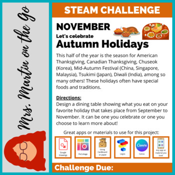Preview of STEAM Challenge- November: Design a Autumn Holiday Table