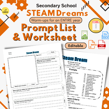 Preview of STEAM Dreams Prompt List & Worksheet - STEM / STEAM WarmUp/Bell-Ringers - Z