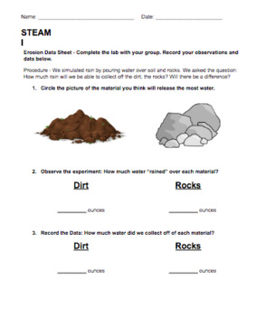 Preview of STEAM - Erosion Lab Data Sheet