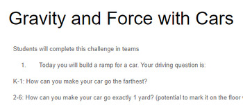 Preview of STEAM: Gravity and Force with Cars