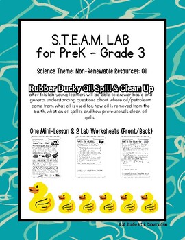 Preview of STEAM Lab - PreK-3 - Rubber Ducky Oil Spill & Clean Up -NON Renewable Resources