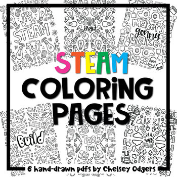 Preview of STEAM/STEM Coloring Sheets for Makerspace | hand-drawn by hipsterartteacher