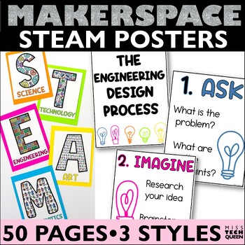 Preview of STEM Engineer Design Process Posters Bulletin Board STEAM Decor Makerspace Decor