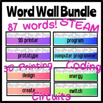 Preview of STEAM Word Wall Bundle! STEM, Coding, Circuits and 3D Printing!