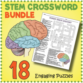 Preview of (5th 6th 7th 8th Grade) STEM ACTIVITIES - 18 Crossword Puzzle Worksheets