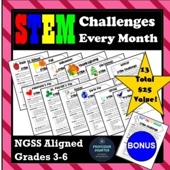 Preview of STEM Monthly Science Activities Lessons and Engineering Challenges NGSS