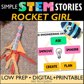 Preview of STEM Activities Rocket Girl Space Challenge Build a rocket STEAM Stories Easy