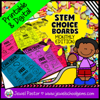 Preview of STEM Activities & Makerspace | Choice Boards PreK Kindergarten 1st Grade Monthly