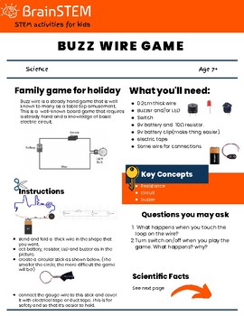 Preview of STEM Activity : Buzz wire game