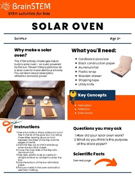 Preview of STEM Activity : Solar Oven