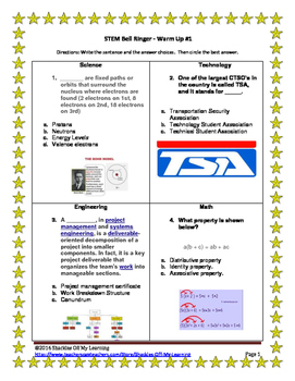 Preview of STEM Bell Ringers/ Warm Ups 5.0