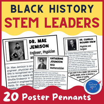 Preview of STEM Black History Pennant Posters | Famous People Biography Classroom Decor