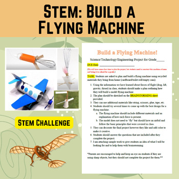 Preview of STEM- Build a Flying Machine PROJECT (Forces of Flight)