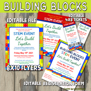 Preview of STEM Building Blocks Event Flyer & Tickets - Editable PTA, PTO, Fundraiser