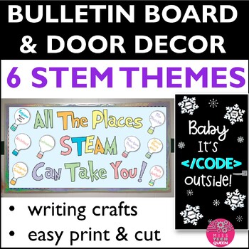 Preview of STEM Bulletin Board STEAM Decor Makerspace Posters Door Decorations Holidays