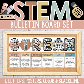 Preview of STEM Bulletin Board Posters | Boho Neutral Colors | Classroom Decor