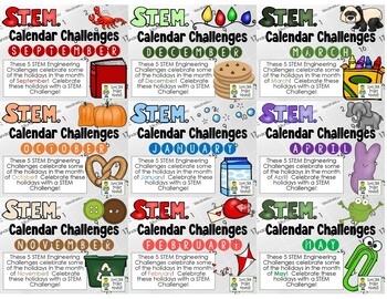 Preview of STEM Calendar Challenges - September through May BUNDLE