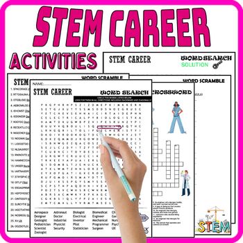 Preview of STEM Career Fun Worksheets,Vocabulary,Wordsearch & Crosswords