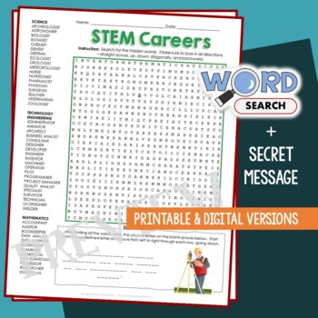 Preview of STEM Career Word Search Puzzle Exploration Vocabulary Activity Science Worksheet