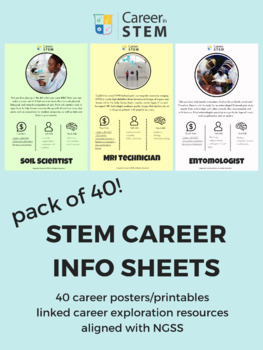 Preview of STEM Careers Posters 40 Pack w online STEM career activities (English & Spanish)