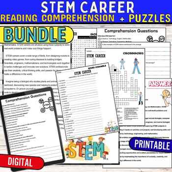 Preview of STEM Careers Reading Comprehension Passage ,PUZZLES ,Quiz,Digital BUNDLE