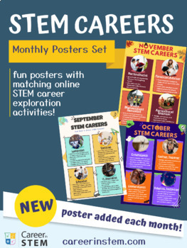 Preview of STEM Careers of the Month Posters Bundle of 12 with online career exploration
