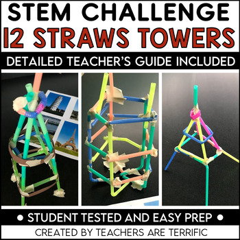 Preview of STEM 12 Straws Tower Challenge Problem-Solving Activity Easy Prep - 3 Versions