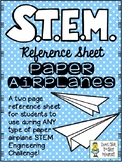 STEM Challenge Reference Sheet - Paper Airplanes - Use wit