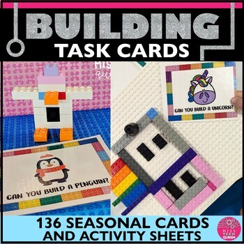 Preview of STEM Challenge 136 Task Cards Building Brick Lego Challenge Cards Spring Summer