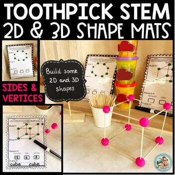 Preview of 2D 3D SHAPES Toothpick Cards | STEM Activities and Challenges