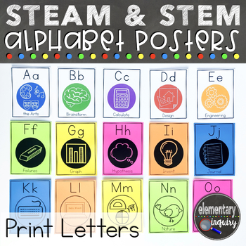 Preview of STEM Classroom Decor: ABCs of STEAM Alphabet Posters with Print Lettering