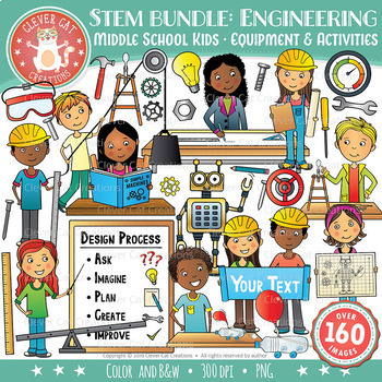 Preview of STEM Clipart Bundle: Middle School / Teen Kids & Engineering