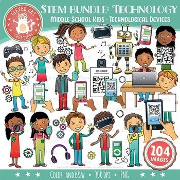 Preview of STEM Clipart Bundle: Middle School / Teen Kids & Technology