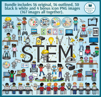 Preview of STEM Clipart - Science, Technology, Engineering, Math, Robotics & VR - 59 Images