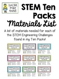 STEM Engineering Challenges Ten Packs ~ Full Materials Lis