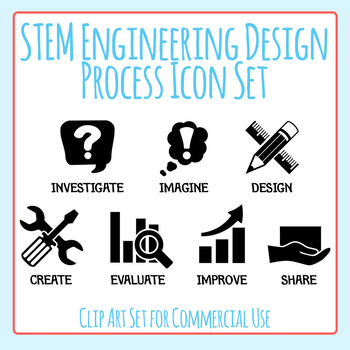 Preview of STEM Engineering Design Process Black Icons Clip Art / Clipart Commercial Use