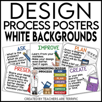 Preview of STEM Engineering Design Process Posters White Backgrounds Classroom Decor