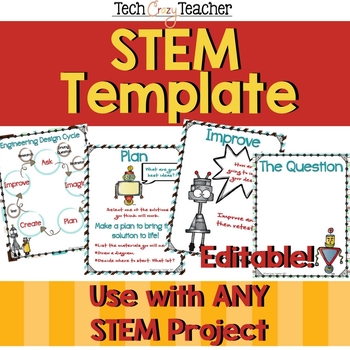 Preview of STEM Engineering Design Process Template- Use with ANY STEM Project! EDITABLE!