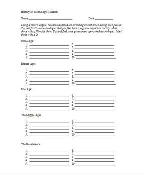 Preview of STEM Engineering - History Of Technology Research Worksheet