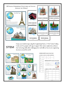 Preview of STEM-Engineering Structure Posters, Montessori 3-Part Cards, Google Earth