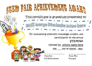 Preview of STEM Fair Student Achievement Certificate