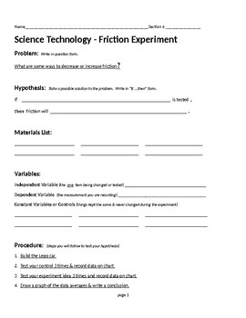 Preview of STEM: Friction Experiment Sheet using Legos