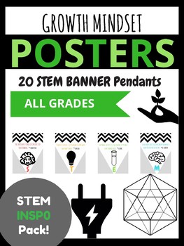 Preview of STEM Growth Mindset Posters (Science, Tech, Engineering, Math) Pendant Banners