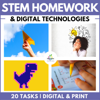 Preview of 20 STEM HOMEWORK ACTIVITIES | DIGITAL TECHNOLOGIES | DESIGN | STEAM | CODING