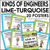 STEM Kinds of Engineers Posters in Lime and Turquoise