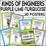 Kinds of Engineers Posters in Purple, Lime, and Turquoise