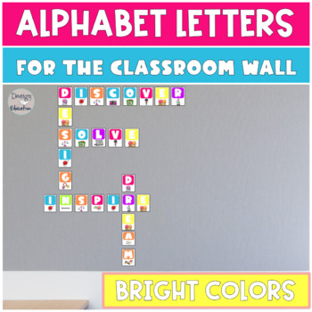 Preview of STEM Letters Classroom Decor | STEAM Bulletin Board Bright Colors