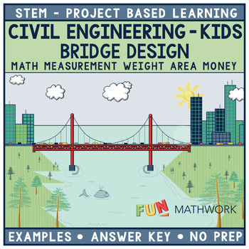 Preview of STEM PBL Civil Engineering - Bridge Design Math Measurement Weight Money Project