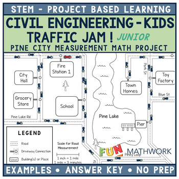 Preview of STEM PBL Civil Engineering - Traffic Jam! Jr Pine City Measurement Math Project